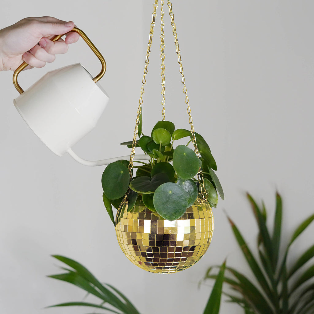 Disco Ball Hanging Planter - Gold 6in