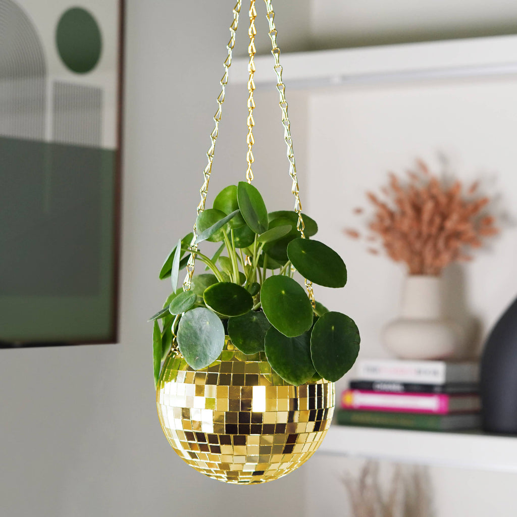 Disco Ball Hanging Planter - Gold 6in