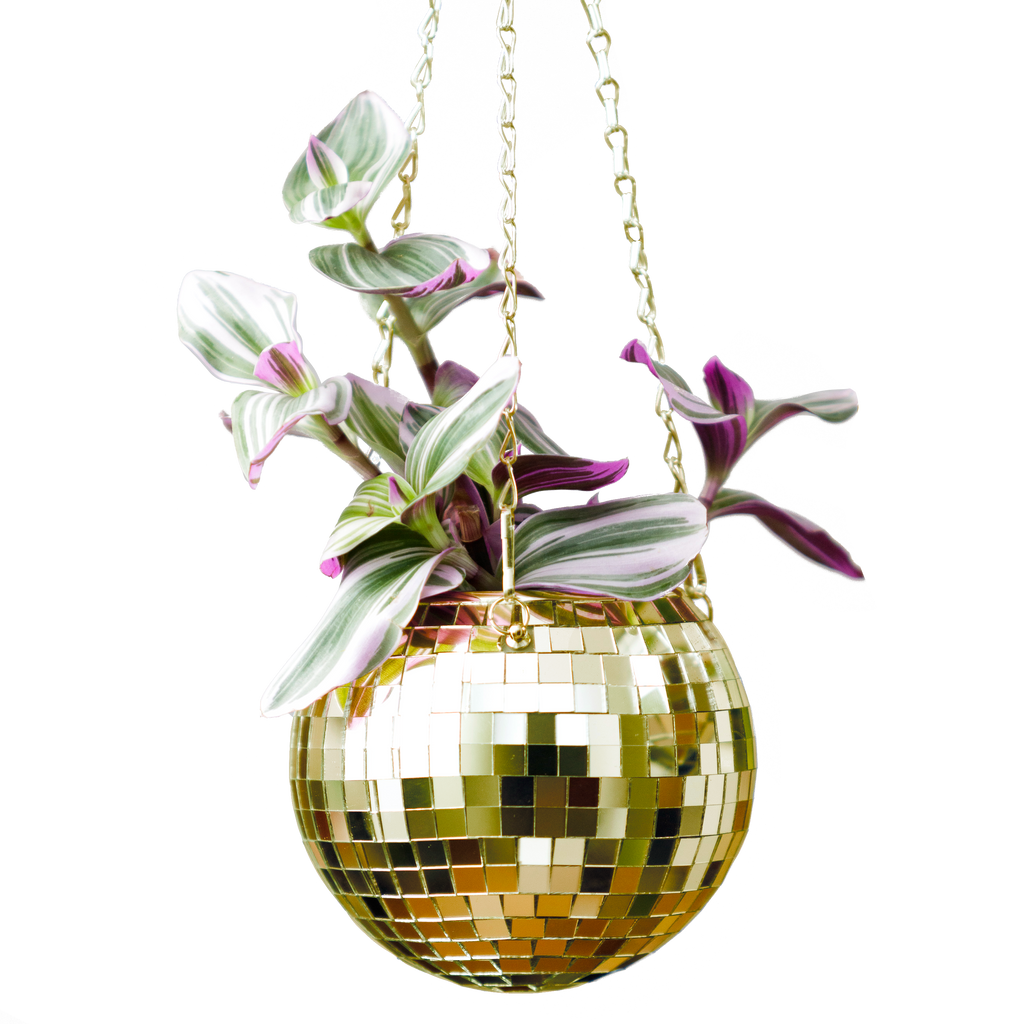 Disco Ball Hanging Planter - Gold 6in