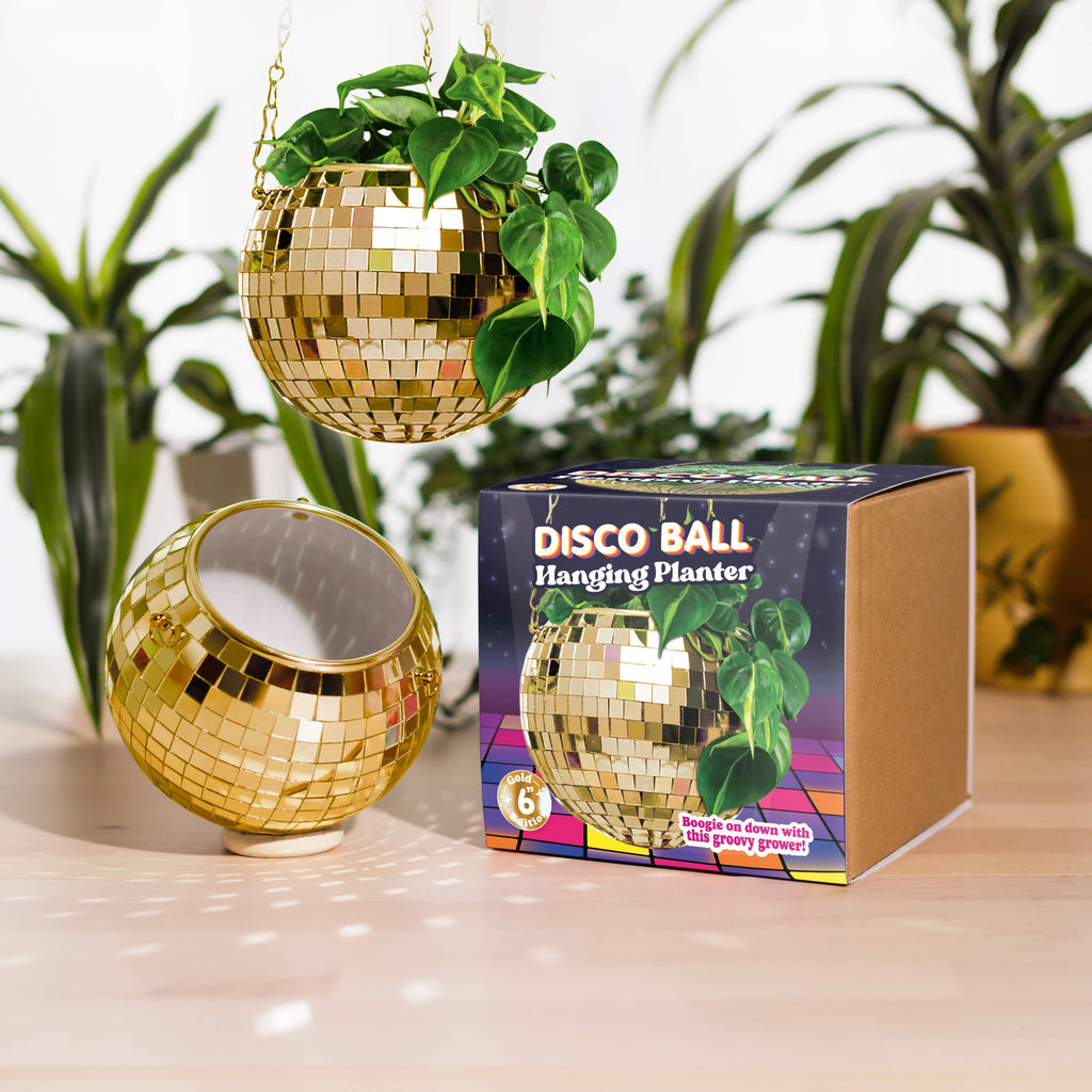 Disco Ball Hanging Planter - Gold 6in