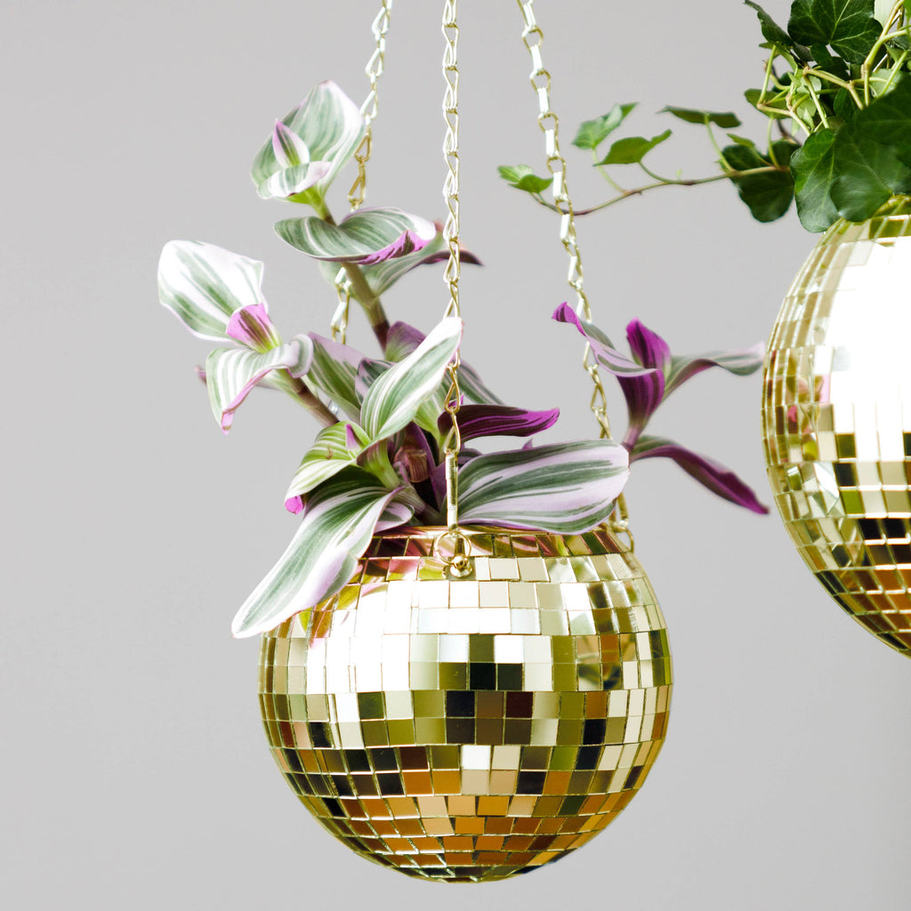 Disco Ball Hanging Planter - Gold 6in