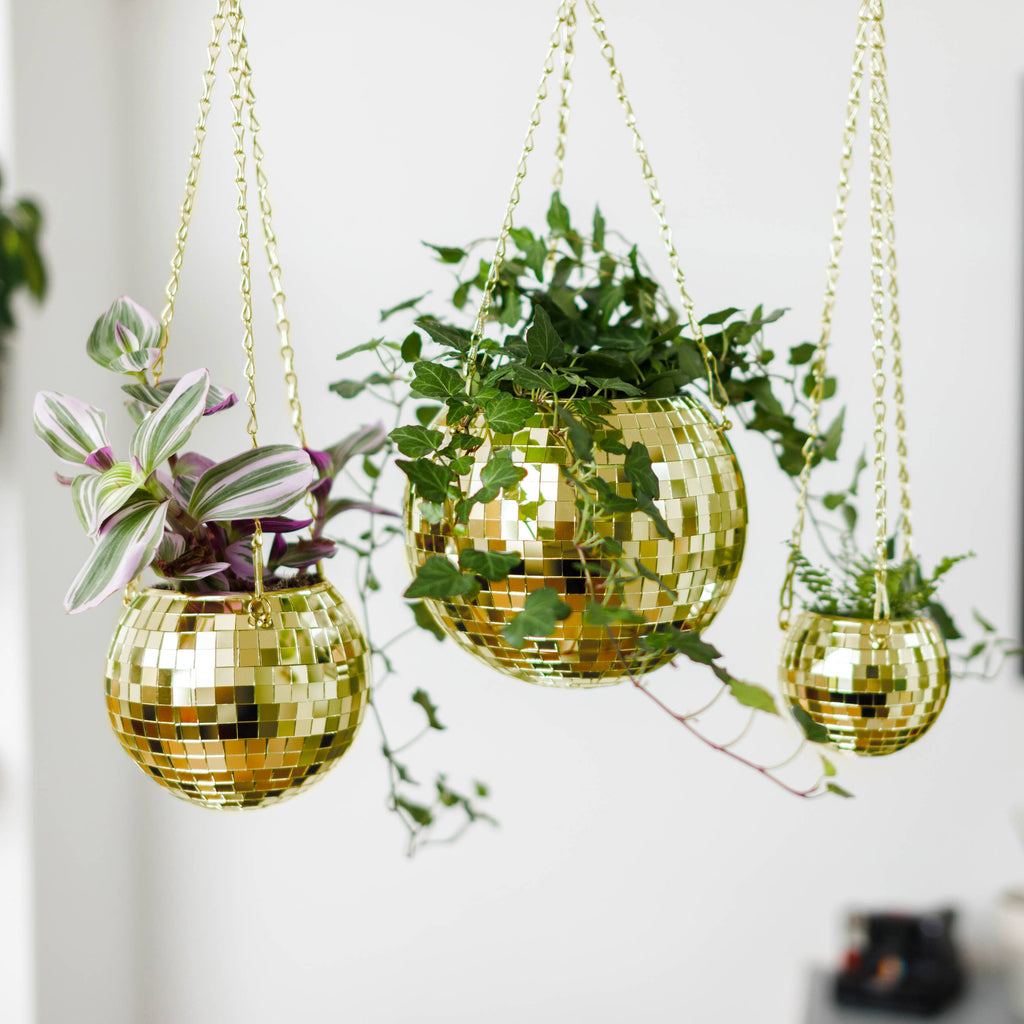 Disco Ball Hanging Planter - Gold 6in