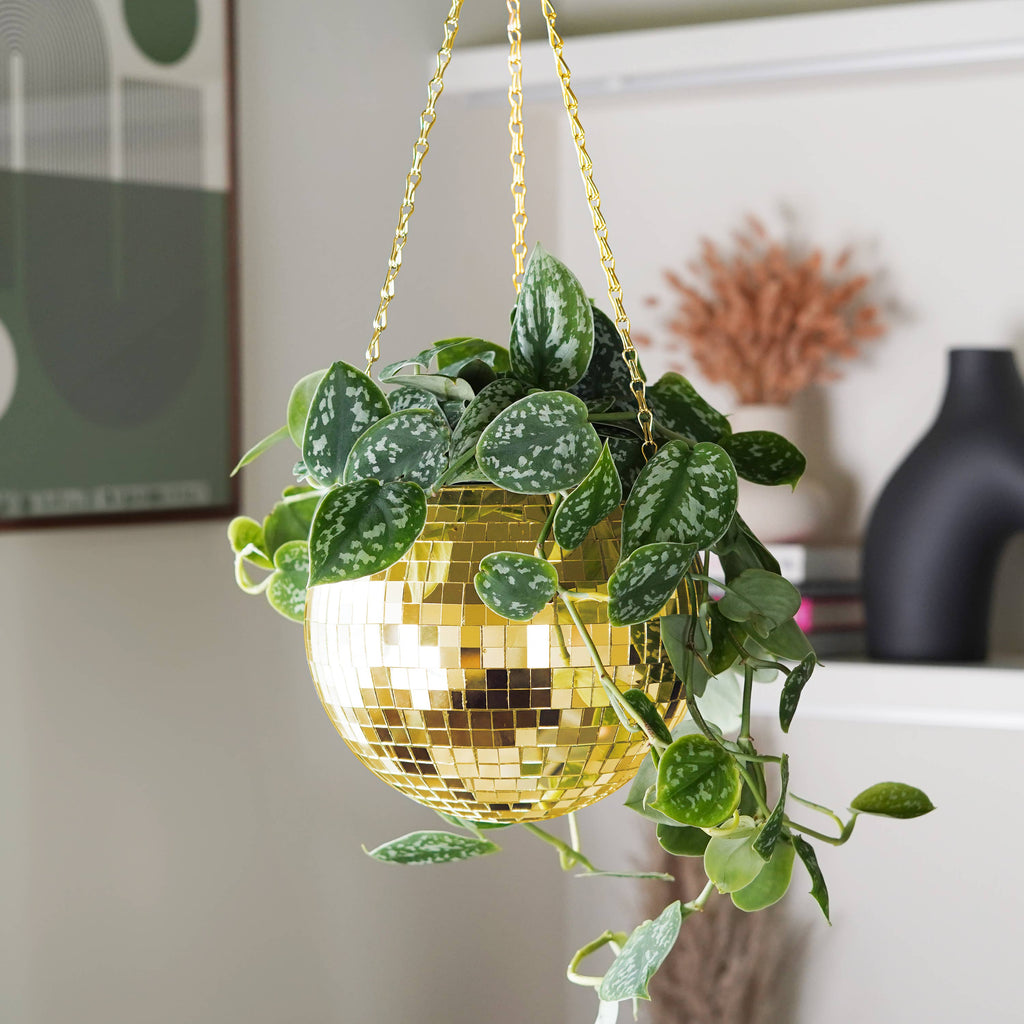 Disco Ball Hanging Planter - Gold 8in