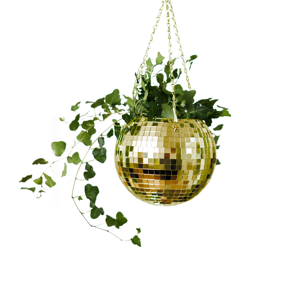 Disco Ball Hanging Planter - Gold 8in