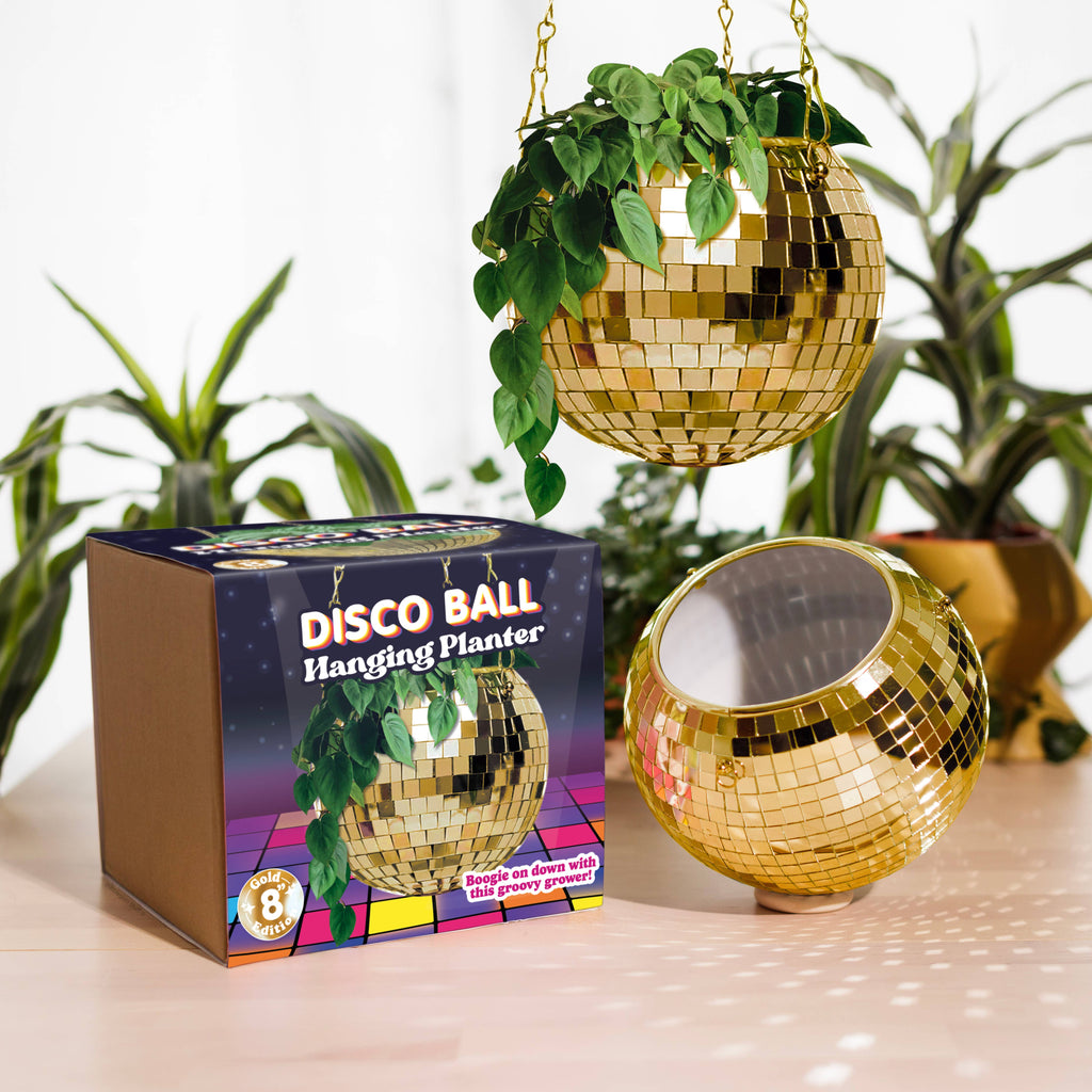 Disco Ball Hanging Planter - Gold 8in