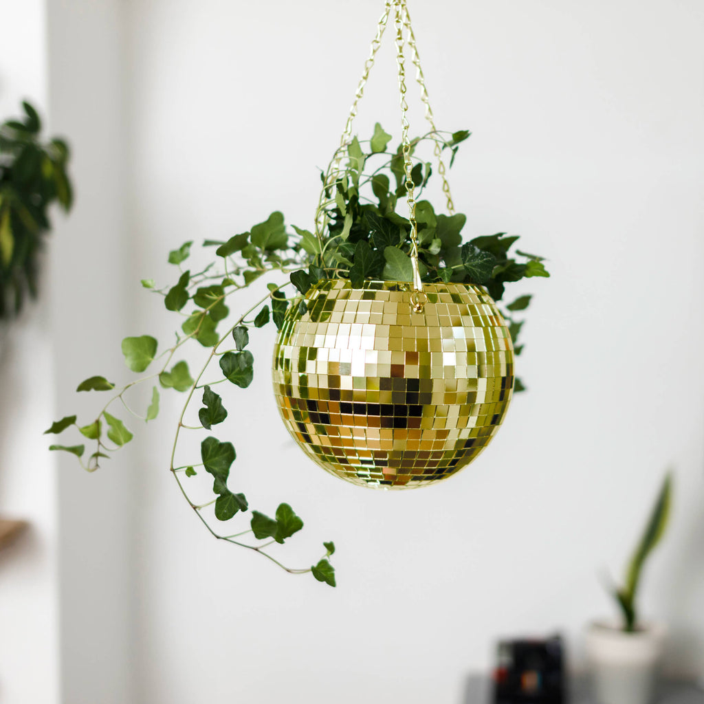 Disco Ball Hanging Planter - Gold 8in