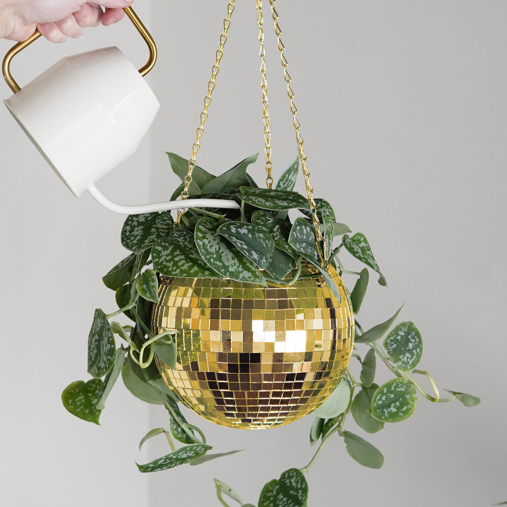 Disco Ball Hanging Planter - Gold 8in