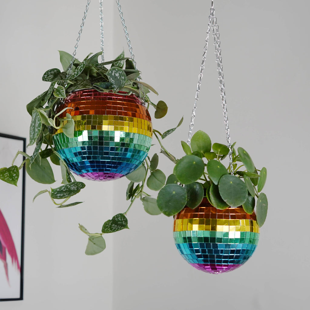 Disco Ball Hanging Planter - Rainbow 6in