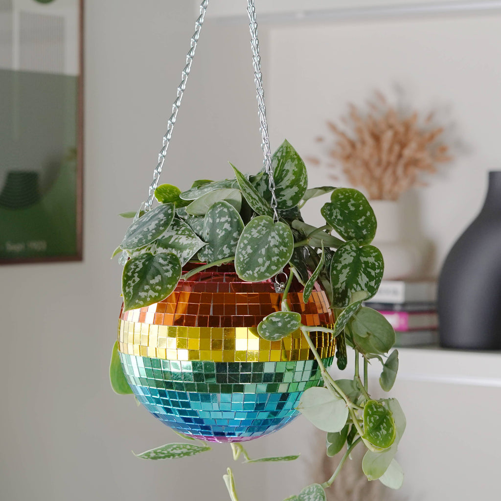 Disco Ball Hanging Planter - Rainbow 8in