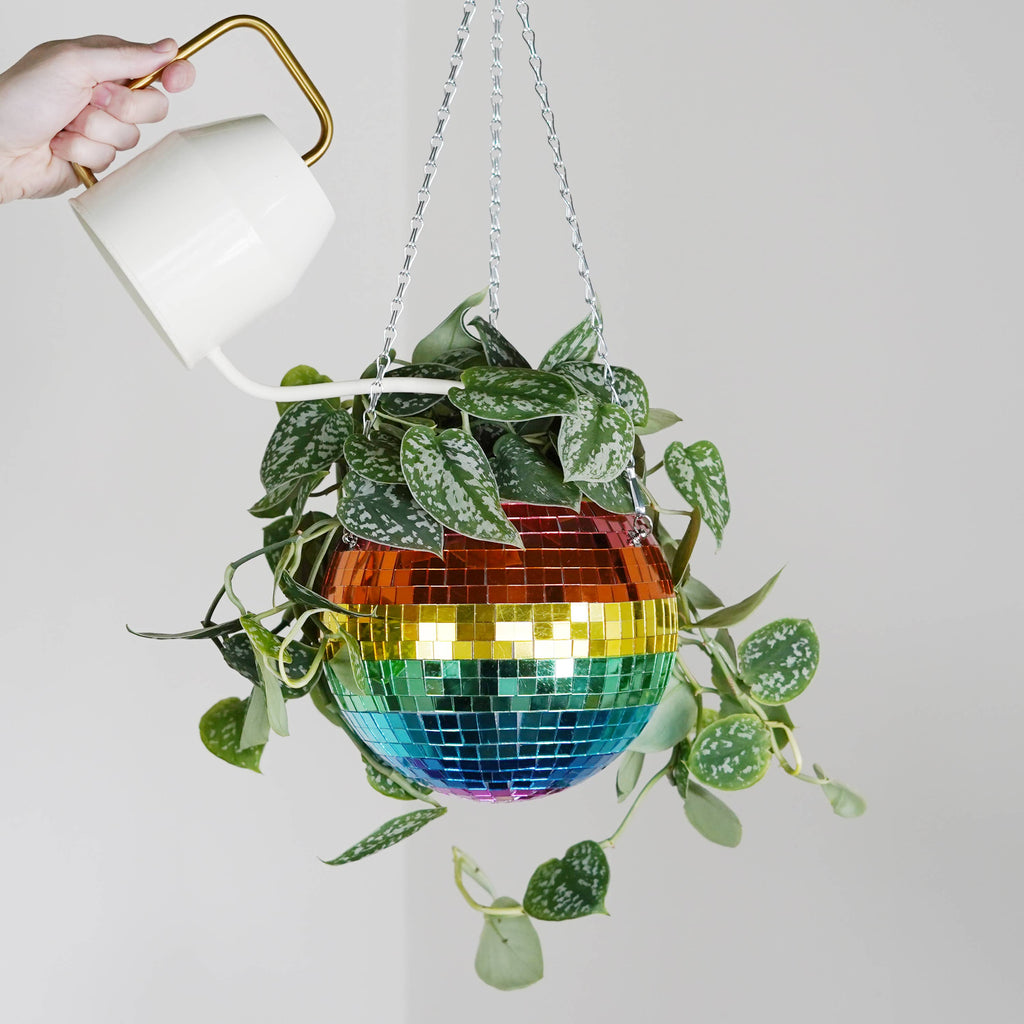 Disco Ball Hanging Planter - Rainbow 8in