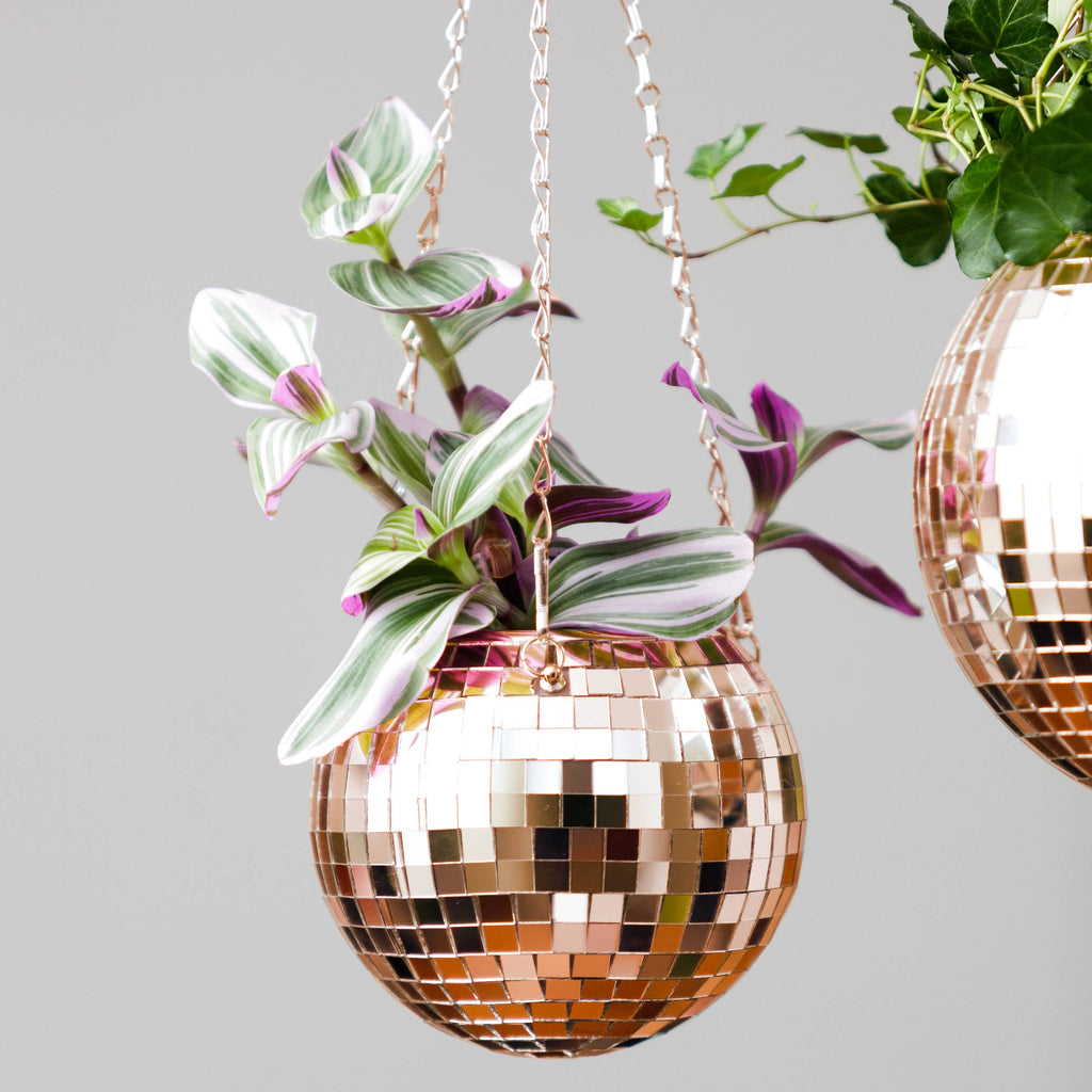 Disco Ball Hanging Planter - Rose Gold 6in