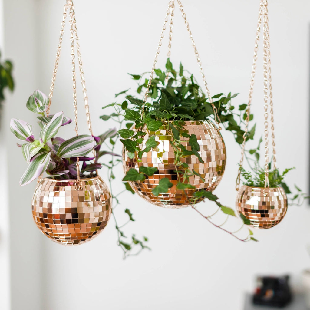 Disco Ball Hanging Planter - Rose Gold 6in