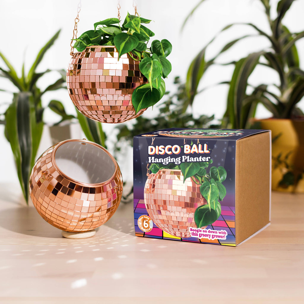 Disco Ball Hanging Planter - Rose Gold 6in