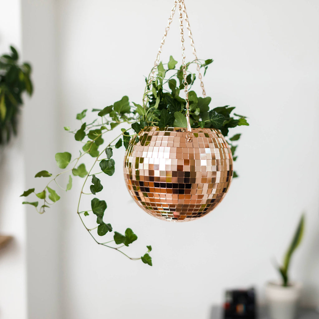 Disco Ball Hanging Planter - Rose Gold 8in