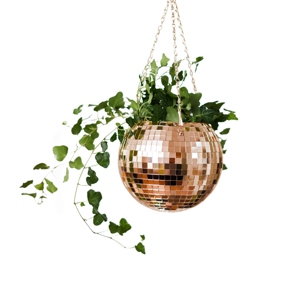 Disco Ball Hanging Planter - Rose Gold 8in