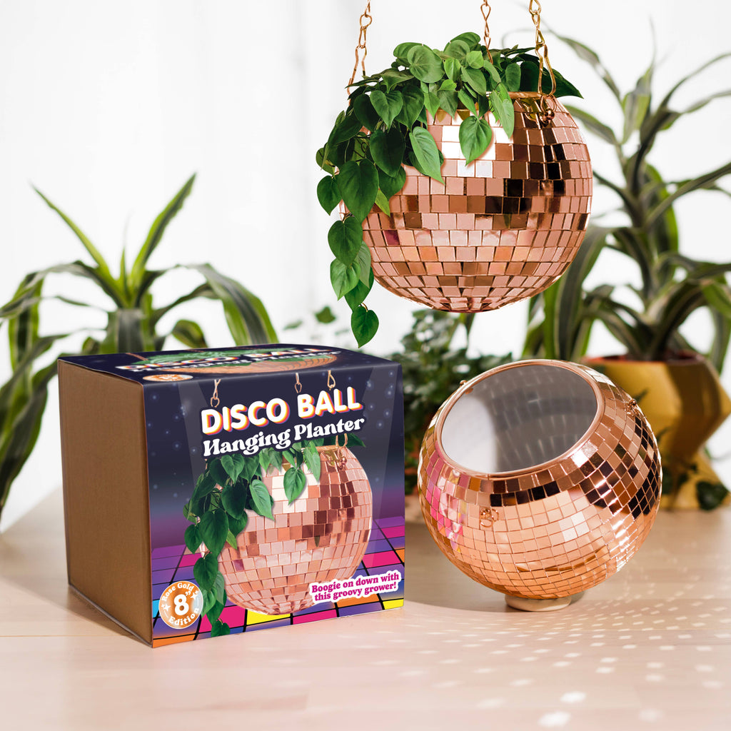 Disco Ball Hanging Planter - Rose Gold 8in