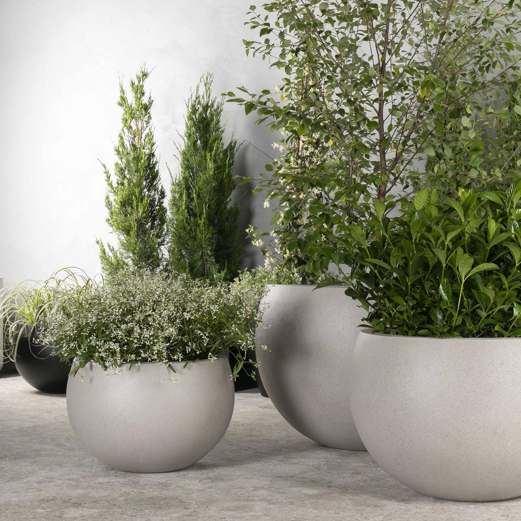 NEW Lightweight Indoor Ball Planter Pot in Grey Stone