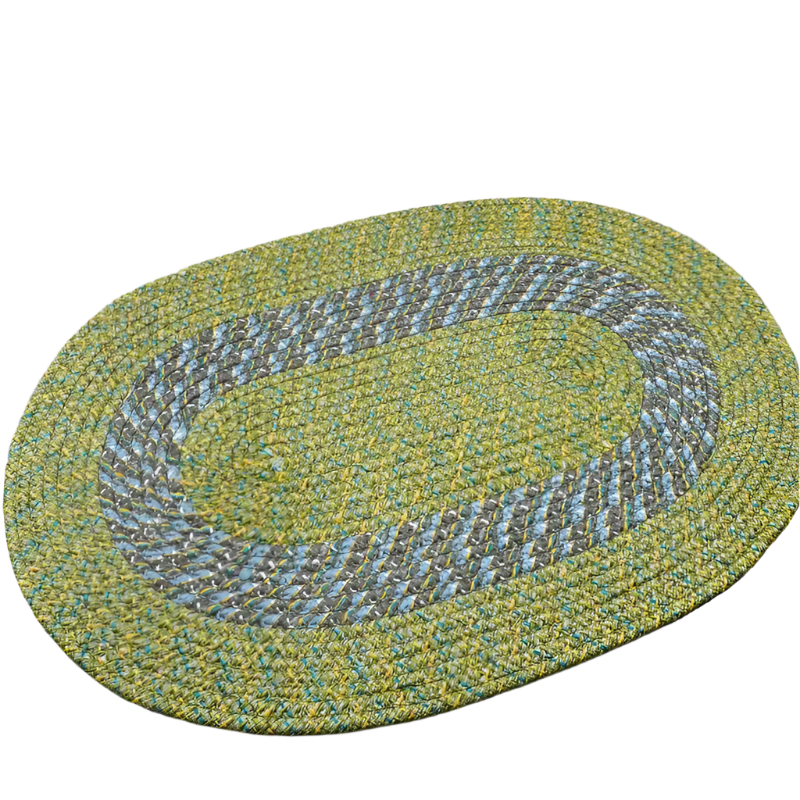 Oval Braided Recycled Doormat Green