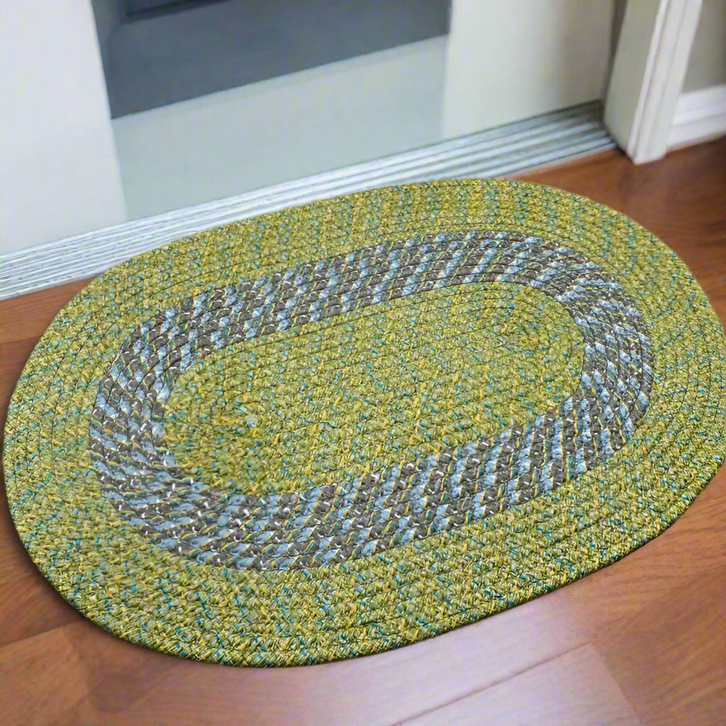 Oval Braided Recycled Doormat Green