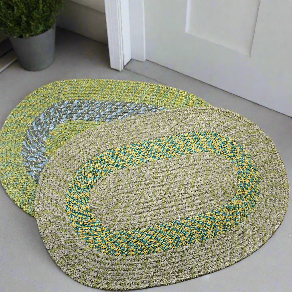 Oval Braided Recycled Doormat Green