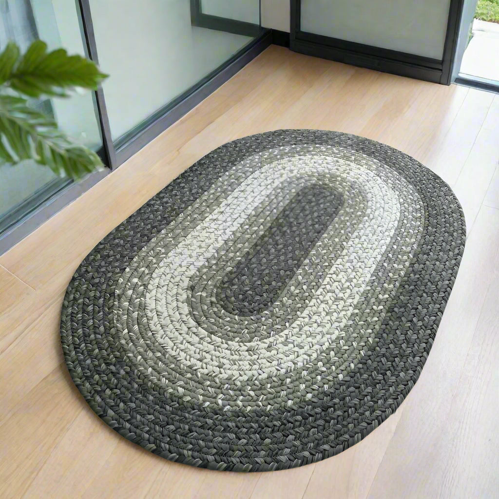 Oval Braided Recycled Doormat Grey