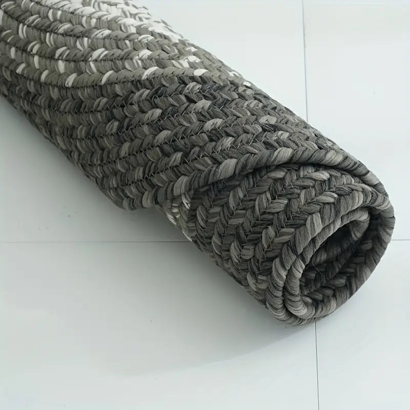 Oval Braided Recycled Doormat Grey