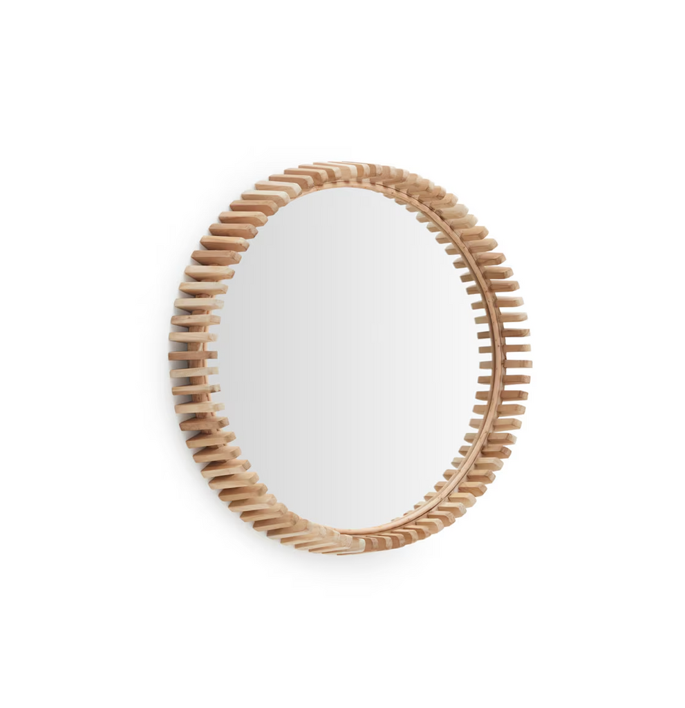 Poke Round Wooden Mirror